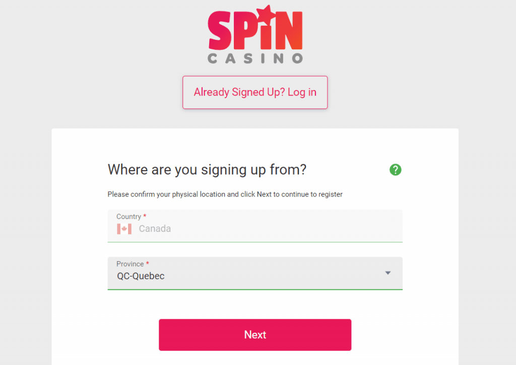 spin casino, registration