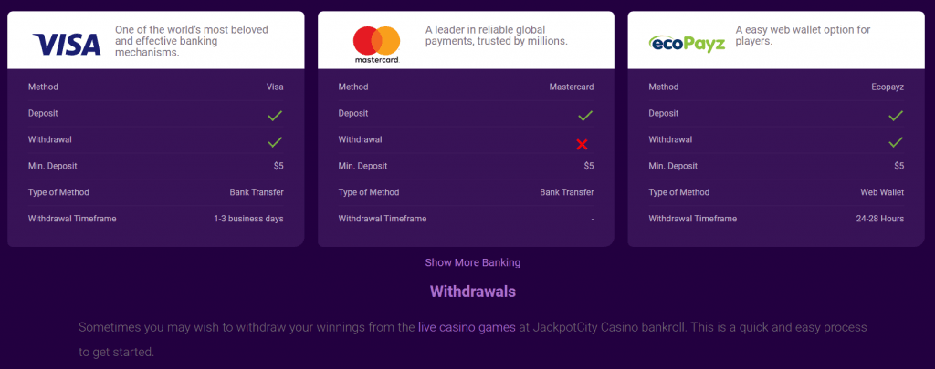 jackpot city, jackpotcity casino, deposit methods