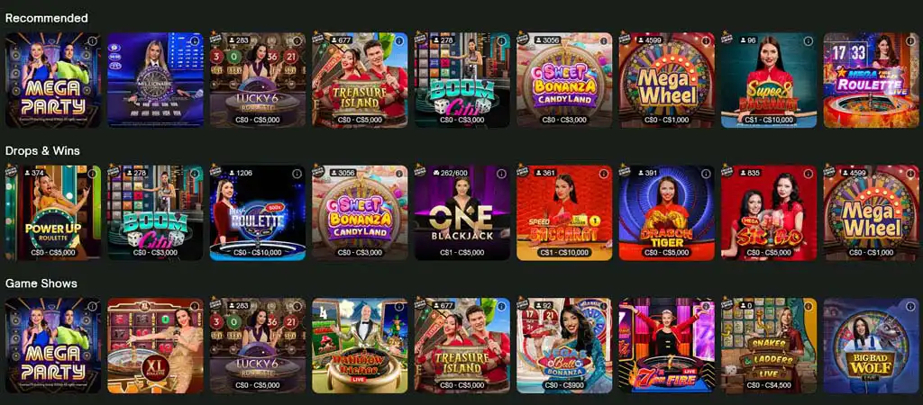 ComeOn! Casino live games