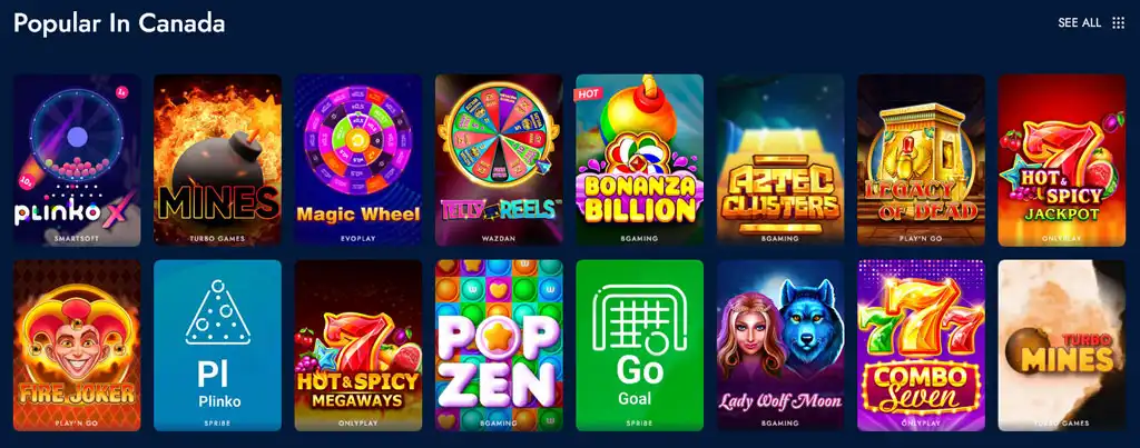 BlueChip Casino popular games