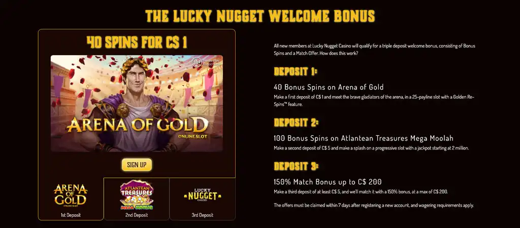 Lucky Nugget Online Casino Welcome Bonuses