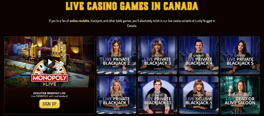 Lucky Nugget Online Casino Live Games