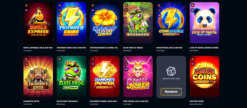 slots, online games, hold and win, bonus combo, Elvis Frog, Royal Express, Thunder Coins, Panda, casino games, random spin