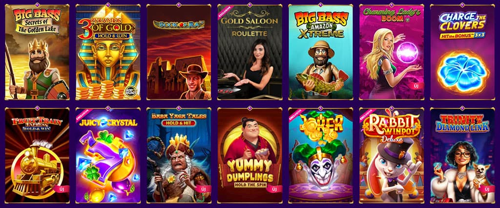online slots, Big Bass, Pyramids of Gold, Book of Ra, roulette, Charming Lady, Joker, Fruit Train, Rabbit Winpot, slot icons