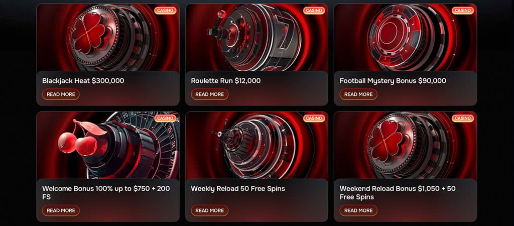 casino bonuses, Blackjack Heat, Roulette Run, Football Mystery Bonus, welcome offer, weekly reload, free spins, weekend bonus