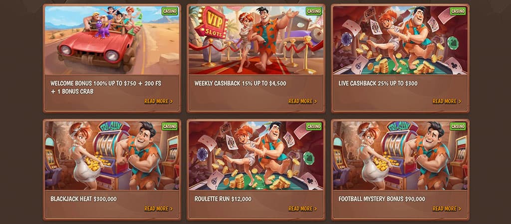Stone Vegas, welcome bonus, cashback, Blackjack Heat, Roulette Run, cartoon Flintstones-style characters, slots, gold coins