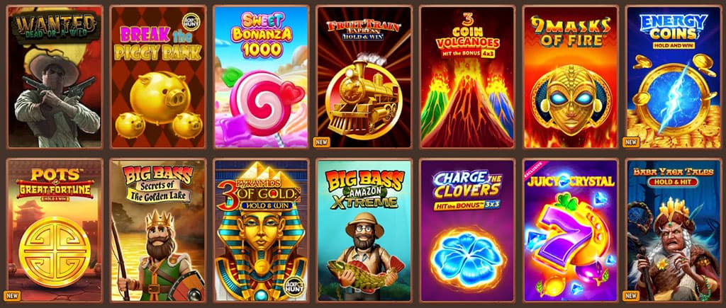 online slots, colorful game thumbnails, titles like Wanted, Sweet Bonanza 1000, Juicy Crystal, Egyptian and volcano themes