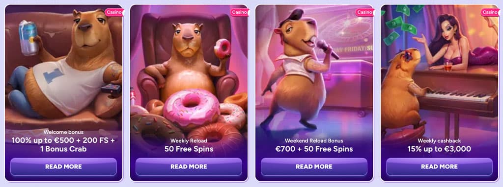 SpinBara Casino bonuses, welcome bonus, weekly reload, weekend bonus, cashback, donuts and drinks, free spins