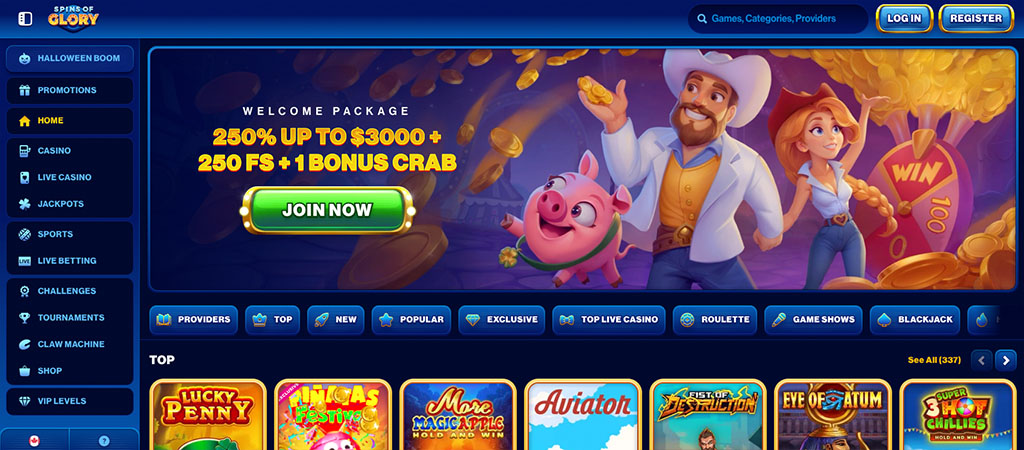Spins of Glory, online casino, welcome package