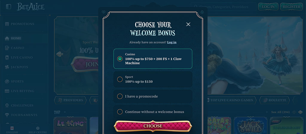 BetAlice Casino, Registration Process, live casino