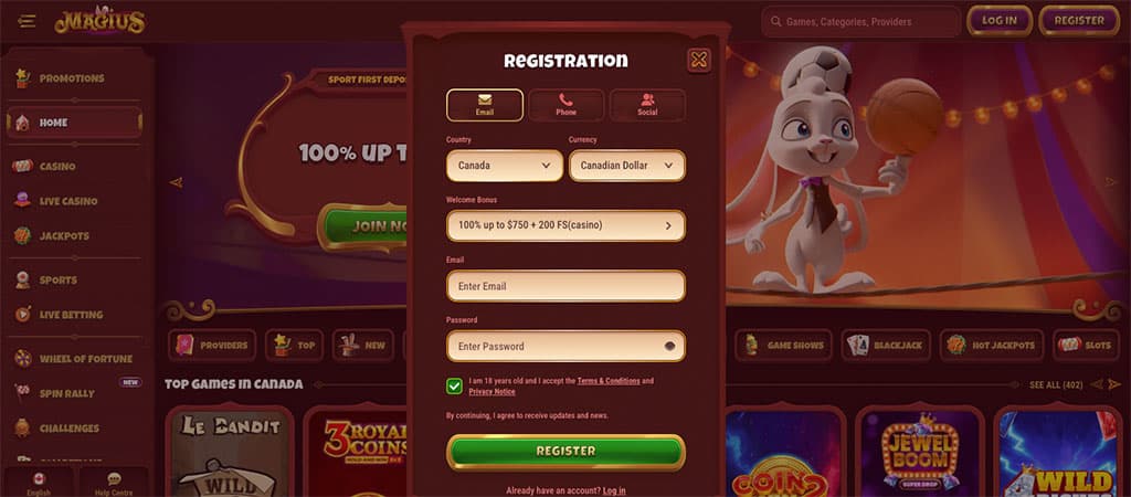 Magius Casino, registration, gambling sites in Canada
