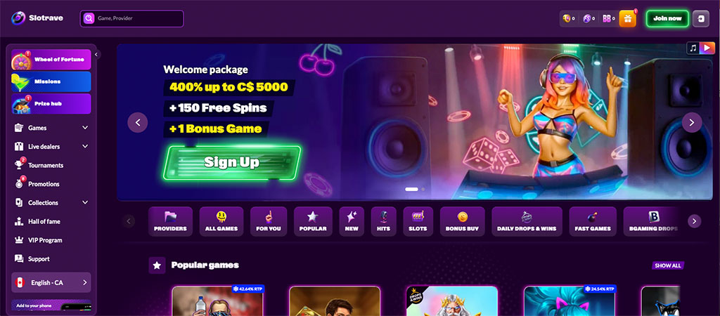 Slotrave Casino, online casino, Canadian casino sites