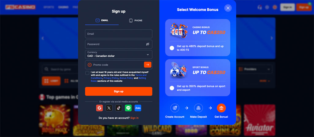 Register on the FSCasino Online Platform, casino bonus