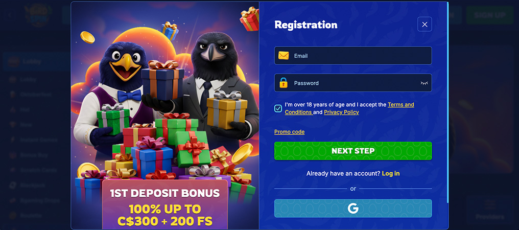 Register at BirdSpin Casino, Canadian casino